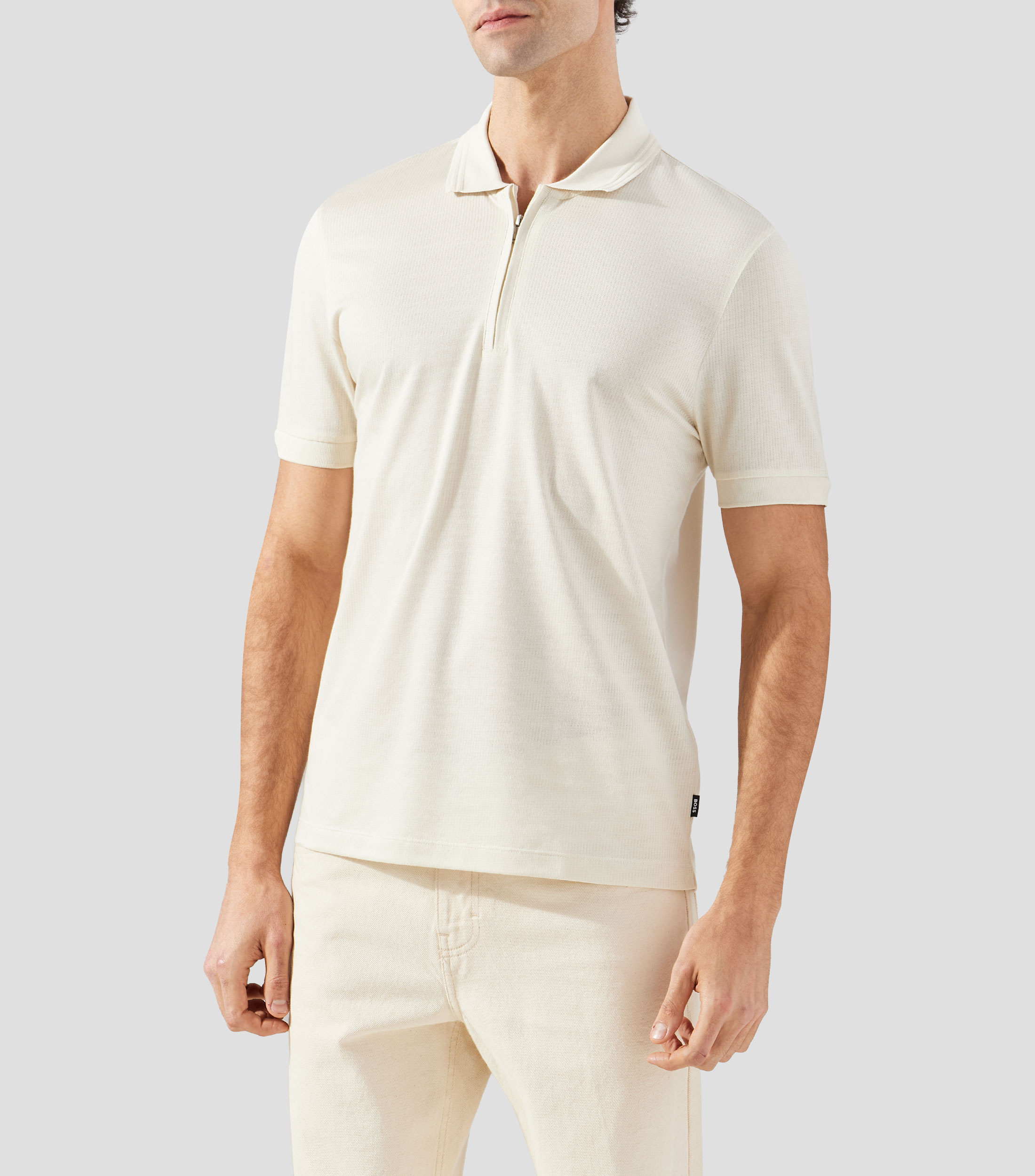 Playera tipo polo de algodón con tapeta de cremallera Hombre